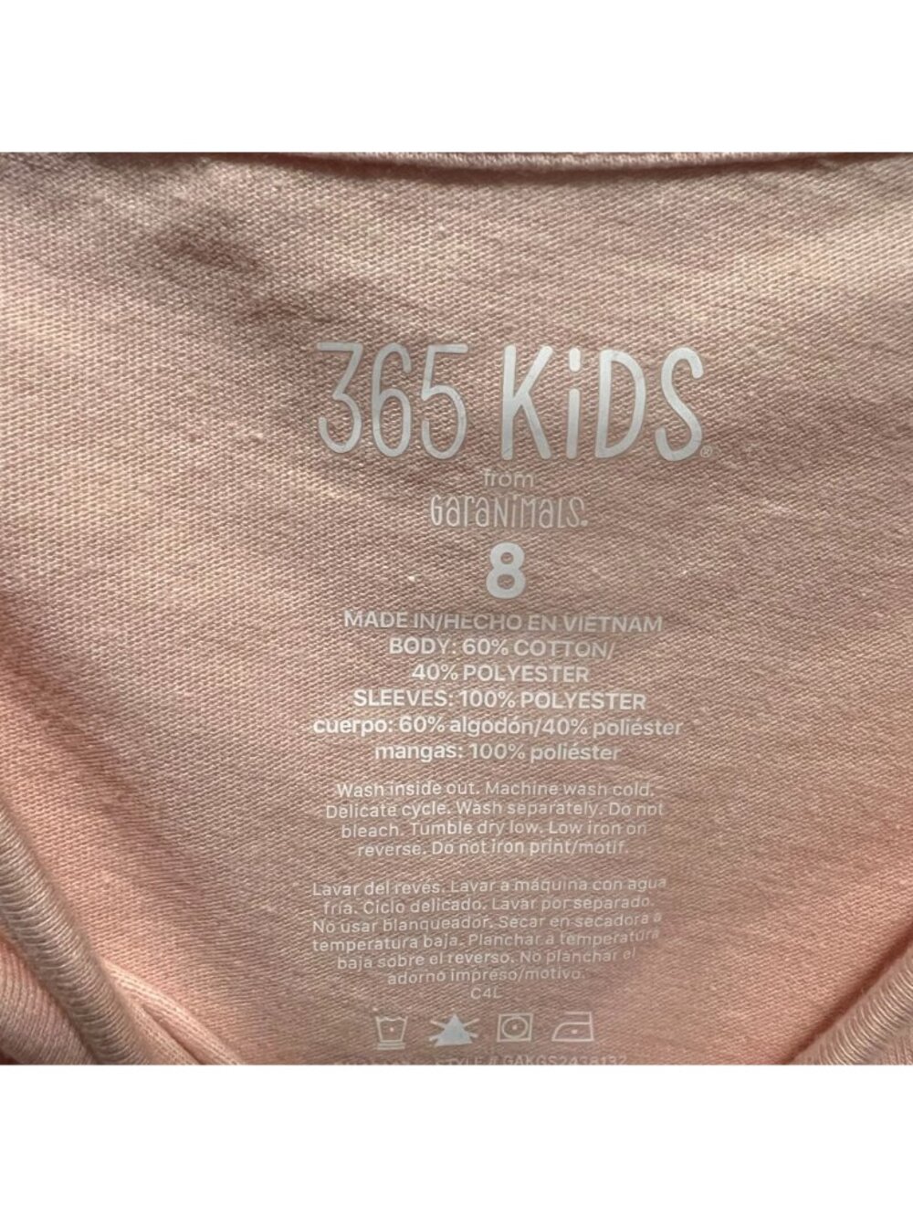 365 Kids From Garanimals Girls Peach Butterfly Tulle Sleeve T-Shirt Size 8 - Picture 4 of 4